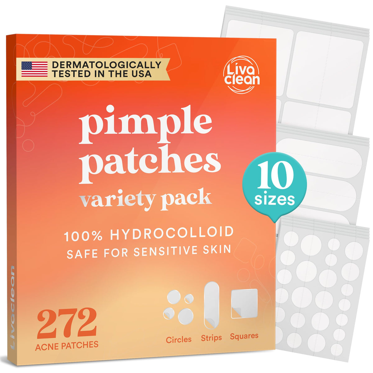 LivaClean front packaging showing 272 patches and variety pack benefit