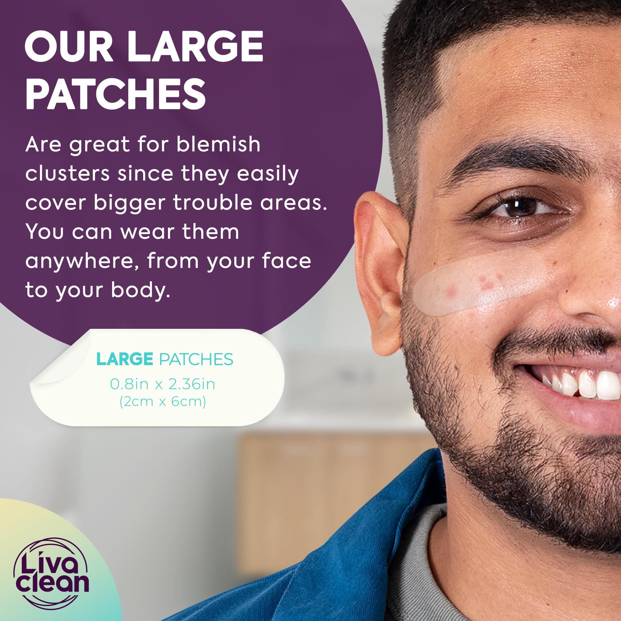 LivaClean patch held in hand to show large size and coverage advantage