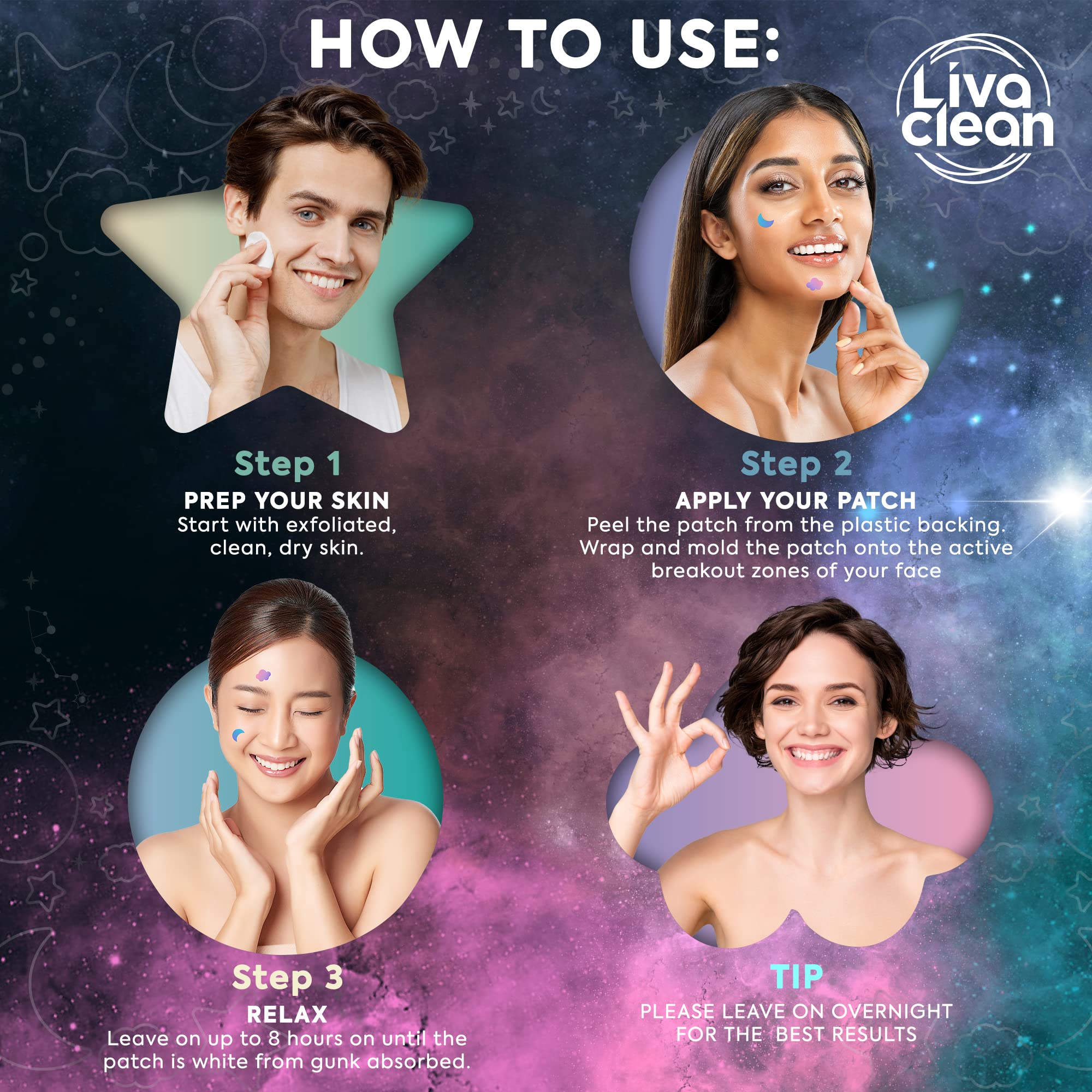 LivaClean patches applied on cheek at night providing overnight protection benefit