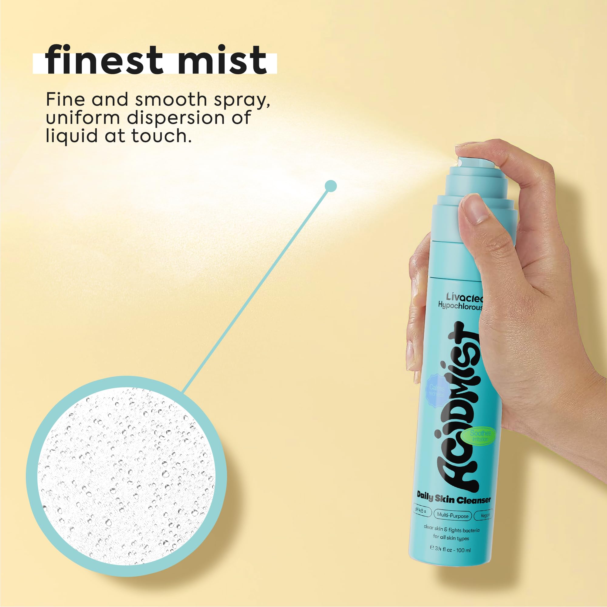 LivaClean held in hand for scale, showing compact 3.4 fl oz size ideal for bags