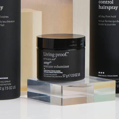 Living Proof Amp Texture Volumizer applied to hair for touchable volume and control