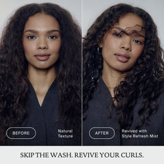 Living Proof before and after refresh comparison showing smoother, revived hair benefit