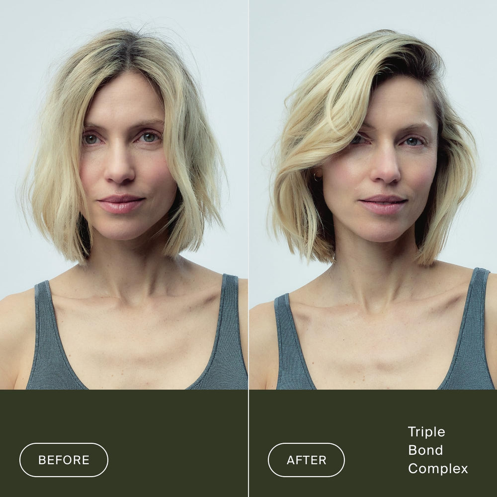 Living Proof before and after split end comparison showing reduced visible damage