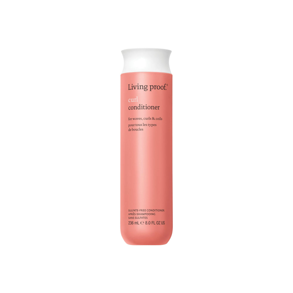 Living Proof curl conditioner front bottle shows product branding and easy identification