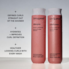 Living Proof curl conditioner being applied in shower illustrating in-shower detangling benefit