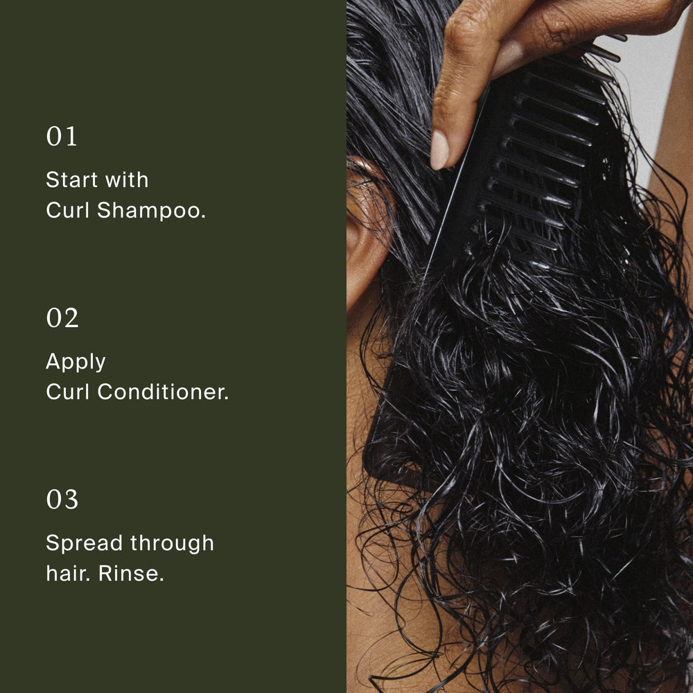 Living Proof curl conditioner on bathroom shelf lifestyle image implying daily routine convenience