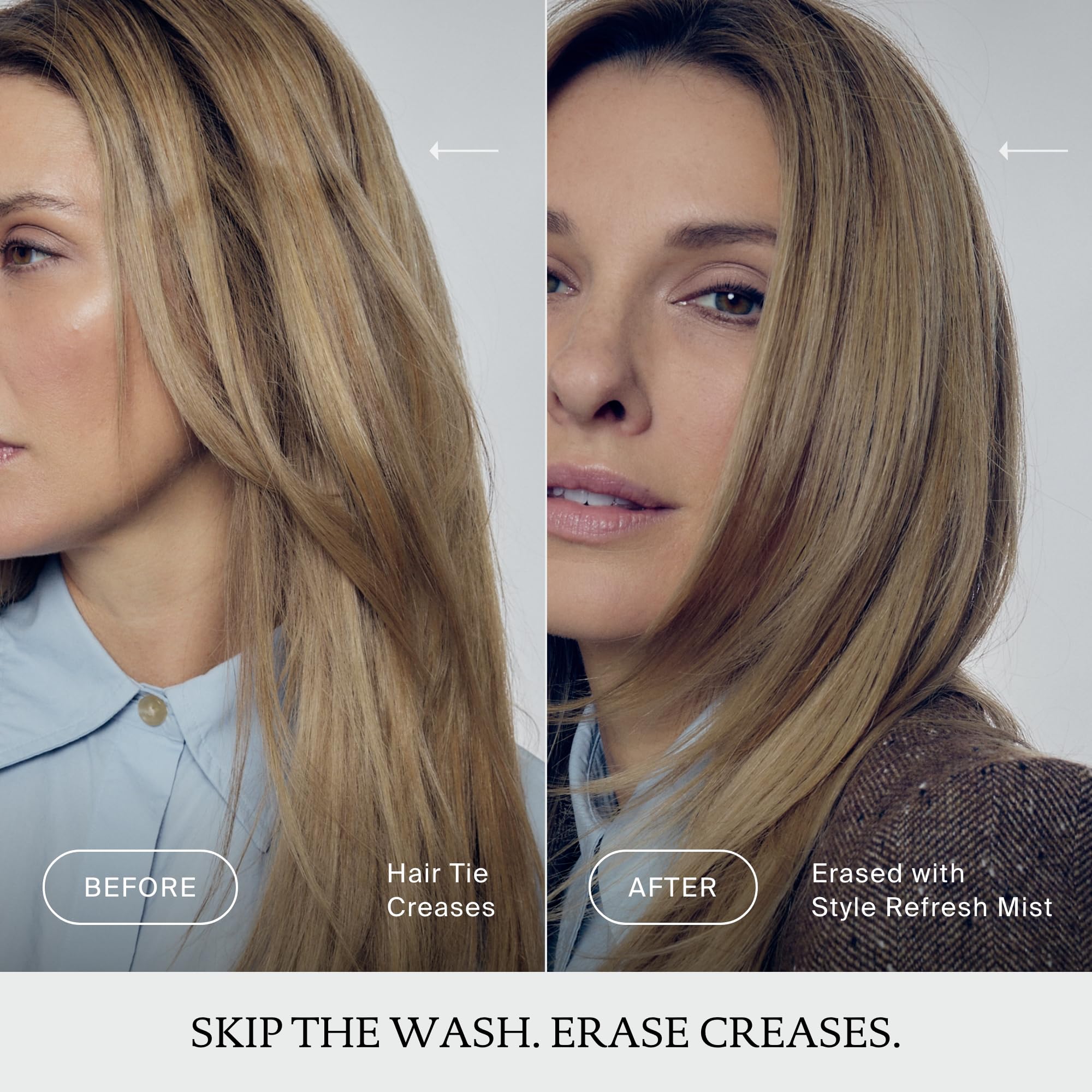 Living Proof curl refresh demonstration revealing defined, frizz-reduced curls benefit