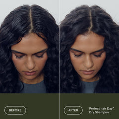 Living Proof before and after roots comparison showing reduced grease and lift