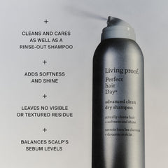 Living Proof dry shampoo being sprayed at roots demonstrating oil absorption benefit