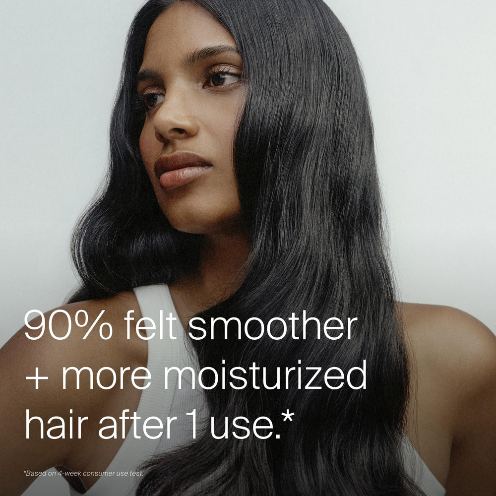 Living Proof rinsed hair after mask showing smoother, shinier strands
