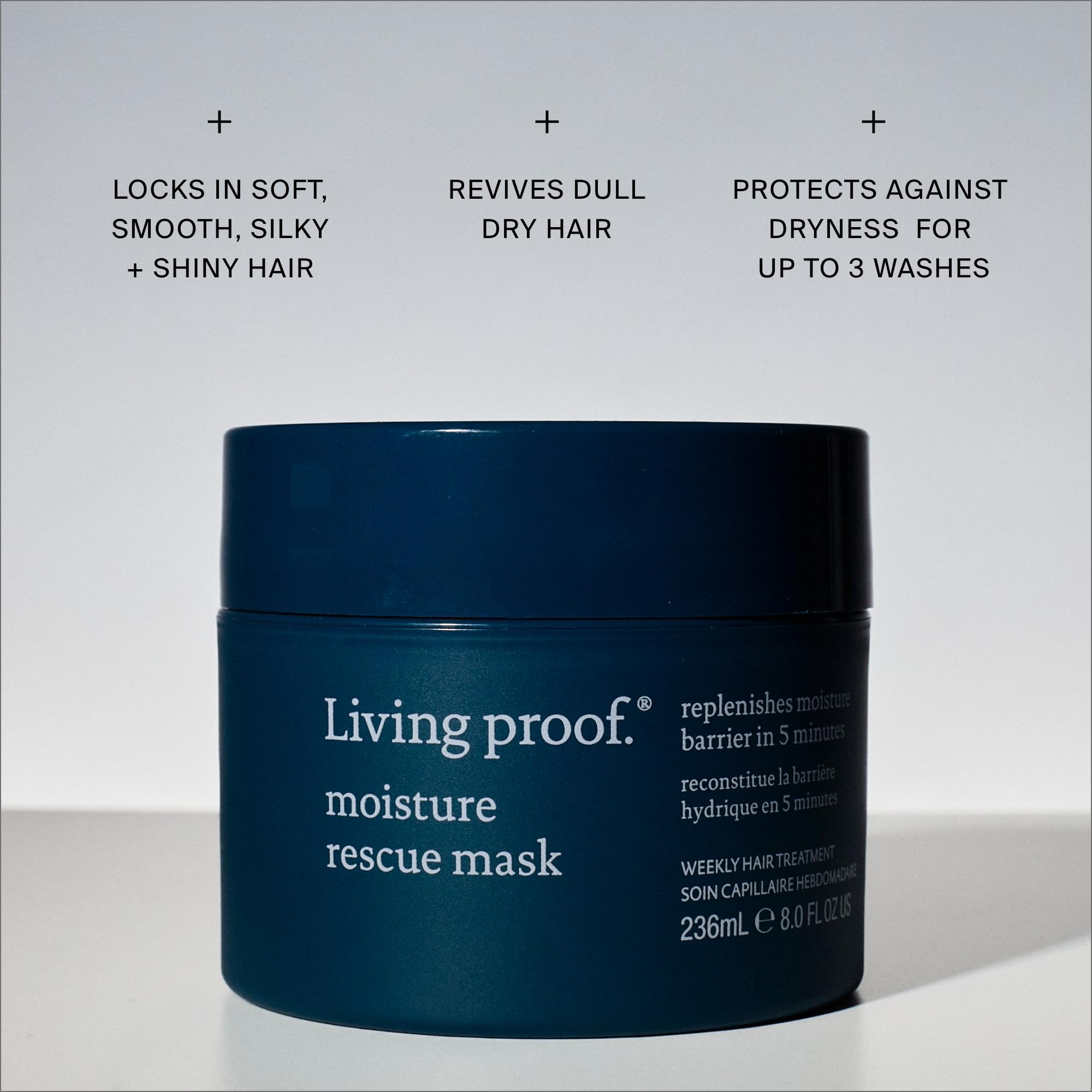 Living Proof close-up of mask texture and key ingredients improving softness