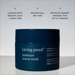 Living Proof close-up of mask texture and key ingredients improving softness