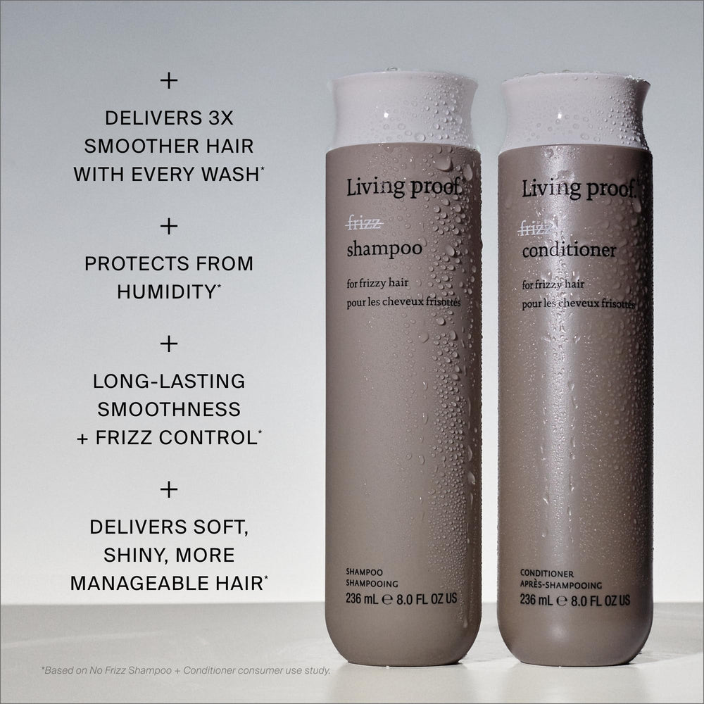 Living Proof conditioner being applied in shower for smoother detangling and rinse