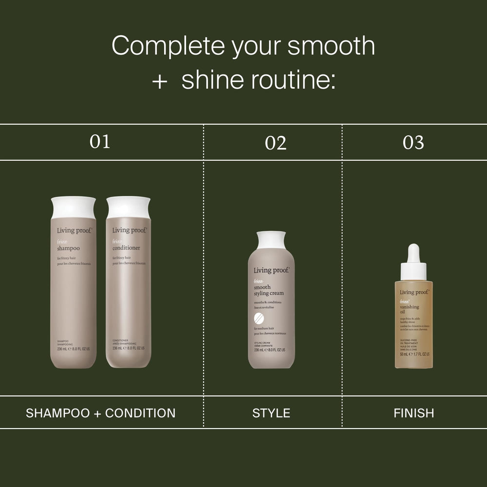 Living Proof oil on curly hair showcasing defined, frizz-controlled finish benefit