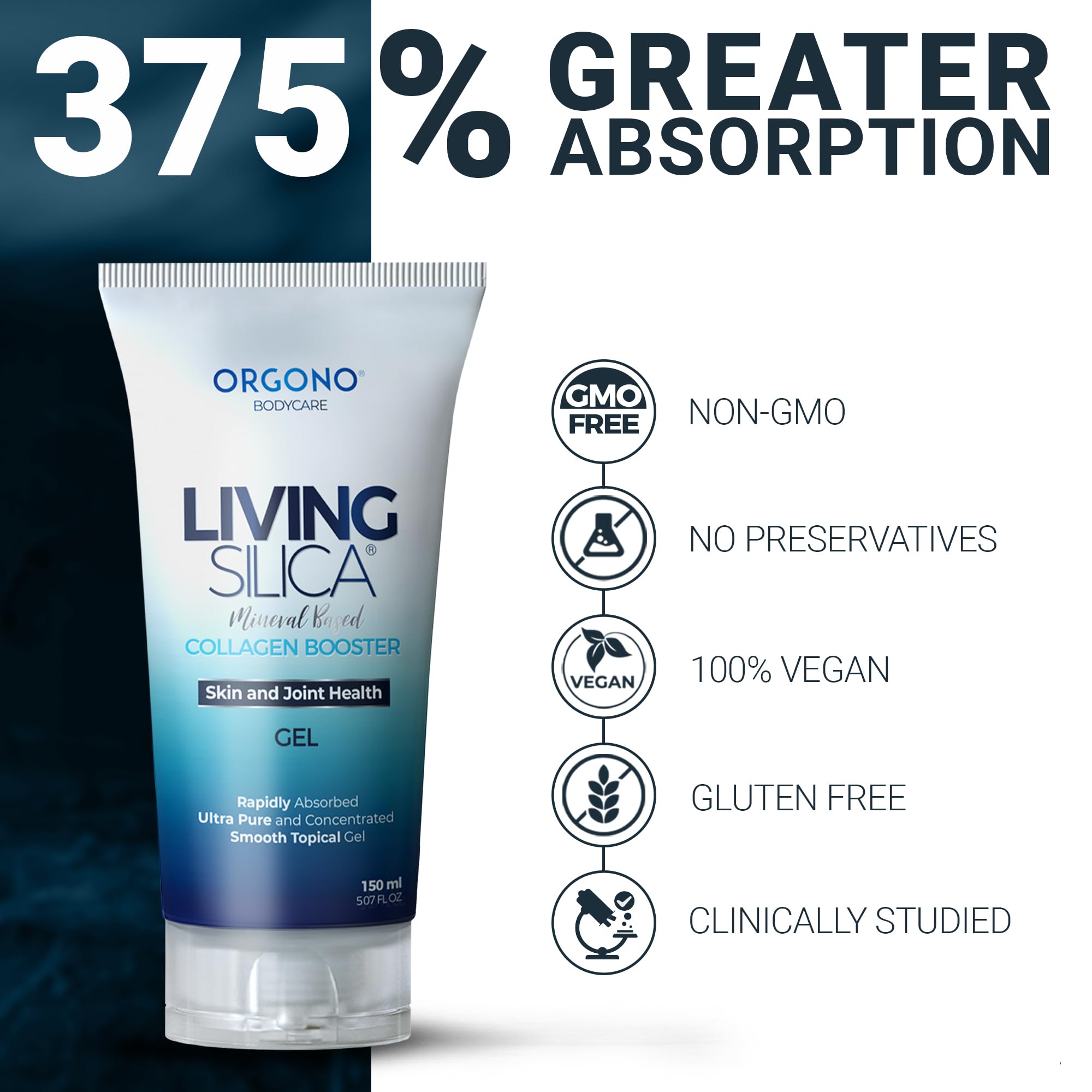 Living Silica bottle held in hand to show 150mL size and travel-friendly benefit