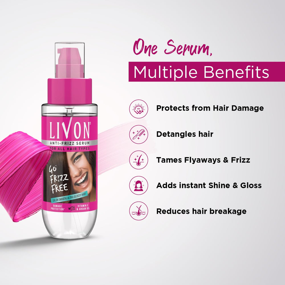 Drop of Livon serum on palm showing silky texture and easy spread