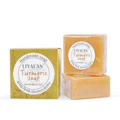 LIYALAN soap bars displayed on wood tray conveying premium natural look