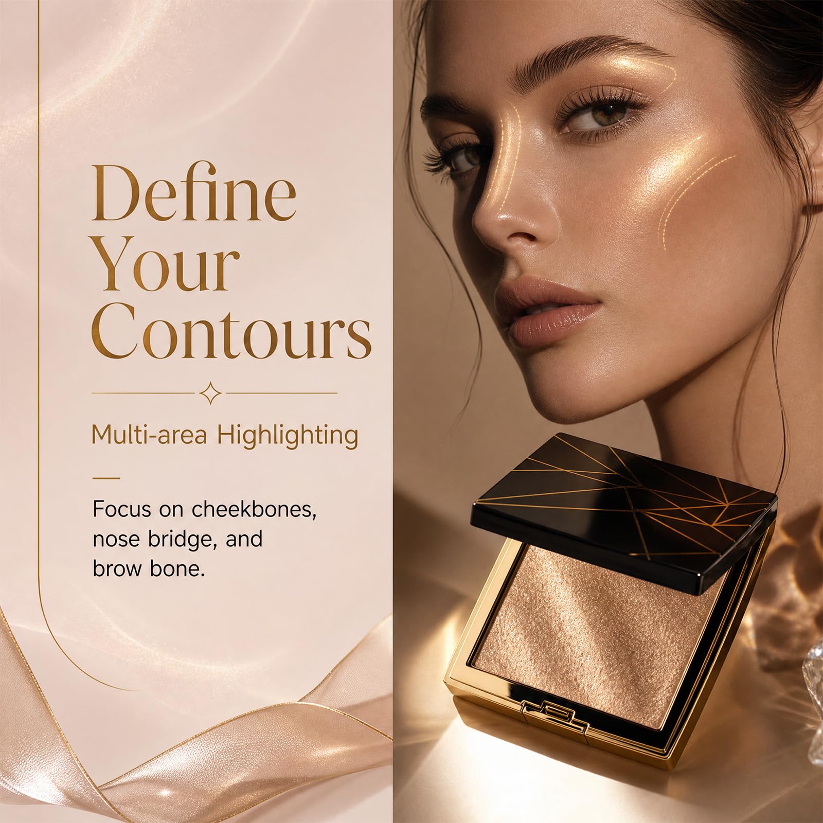 Liyloihi applied on cheek demonstrating sculpted highlight and luminous glow