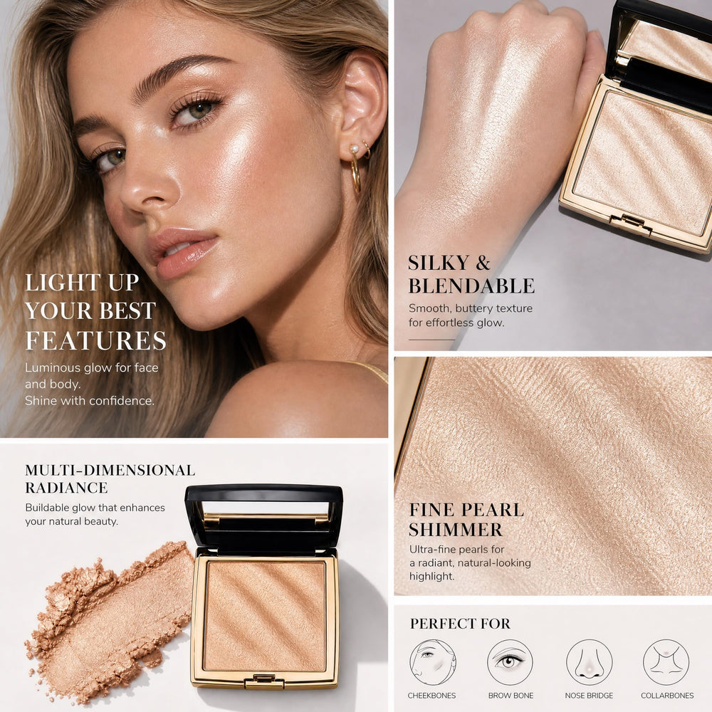 Liyloihi texture swatch of champagne shimmer delivering natural radiant finish