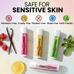 LizardLips citrus applied to lips outdoors highlighting sun protection and fresh scent