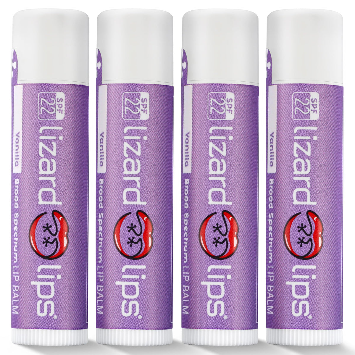 LizardLips front packaging showing SPF 22 and vanilla scent benefit