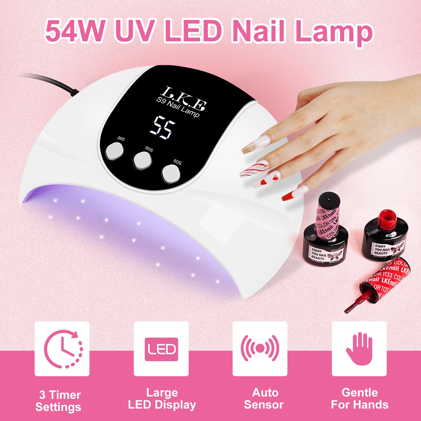 LKE close-up of 18 LED beads ensuring even multi-angle gel curing