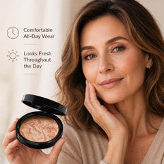 llasido bronzer next to coin for scale showing size and portability benefit