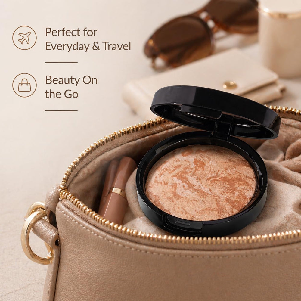 llasido bronzer in makeup bag demonstrating travel-ready convenience and durable packaging