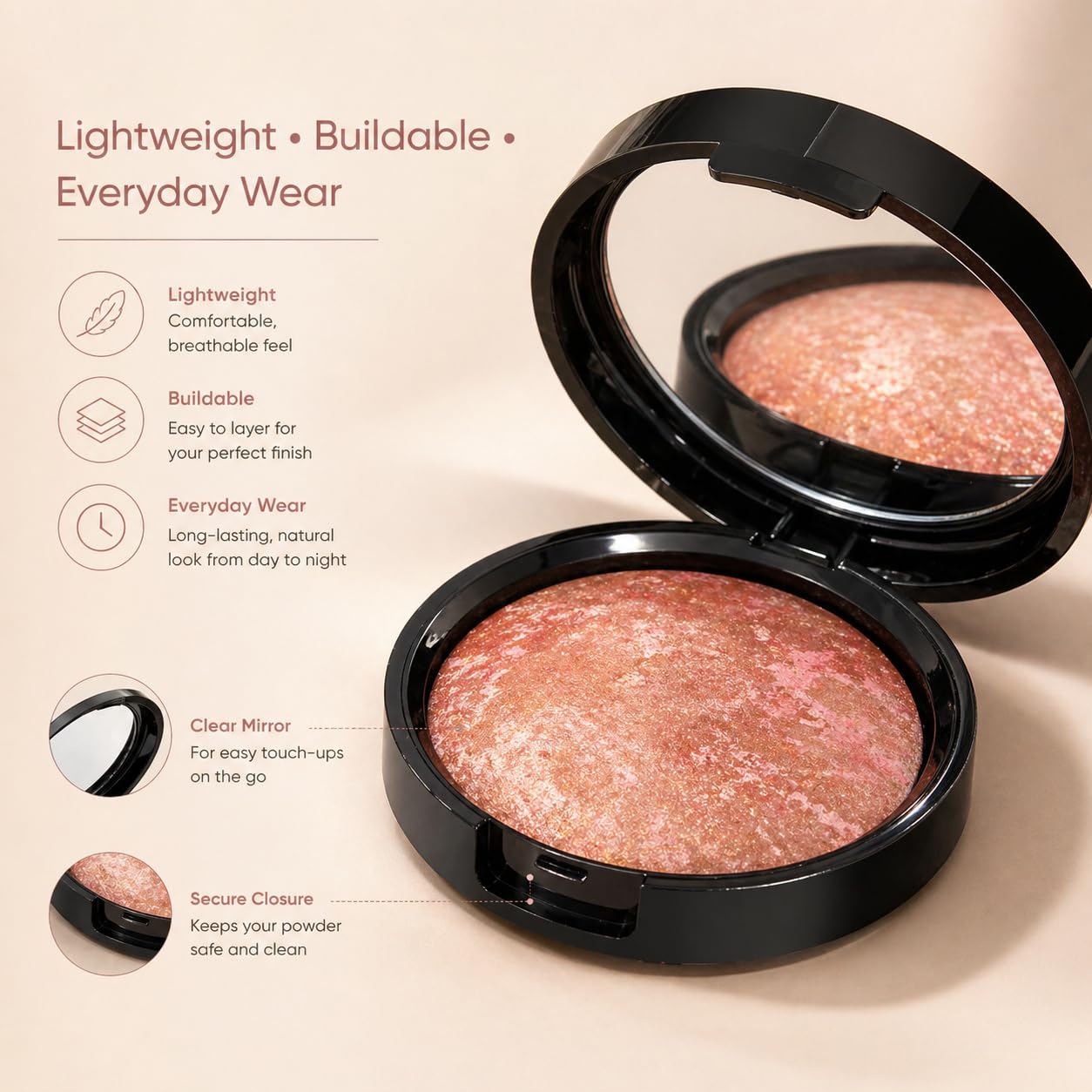 llasido bronzer layered over blush in lifestyle shot for soft luminous effect