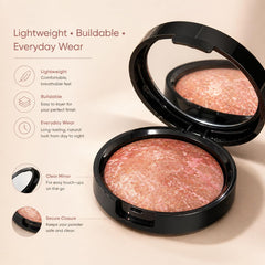 llasido bronzer layered over blush in lifestyle shot for soft luminous effect