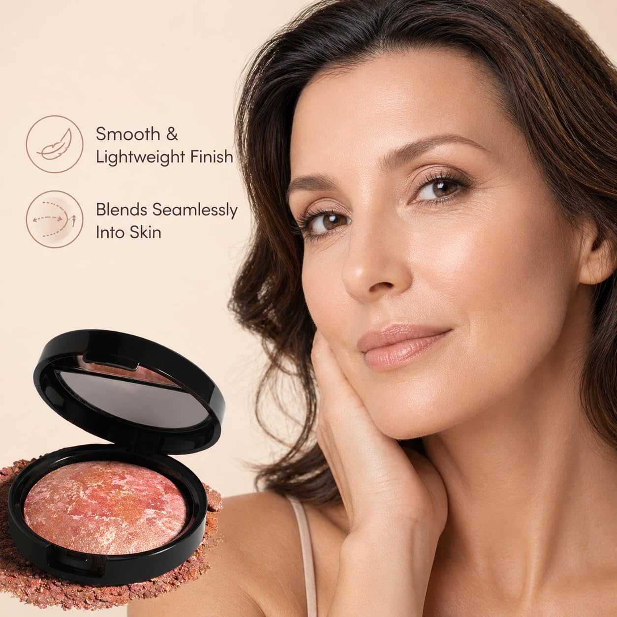 llasido close-up of marbleized baked powder texture delivering silky blendability