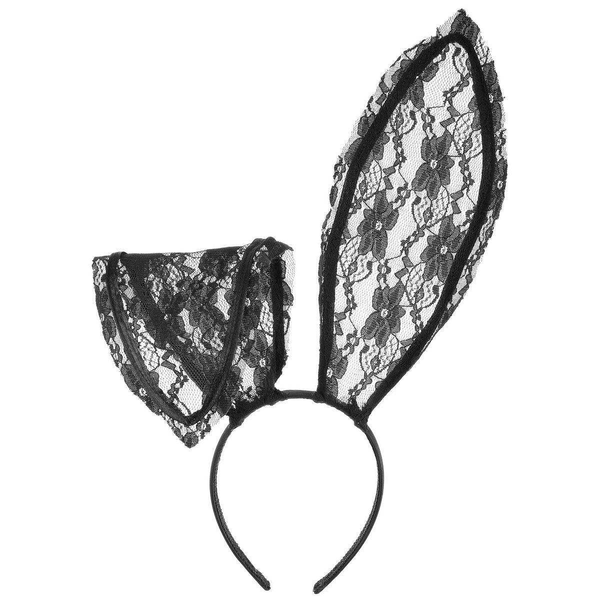 LLOUSSAK front view black lace bunny ears headband showing elegant silhouette