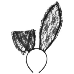 LLOUSSAK front view black lace bunny ears headband showing elegant silhouette