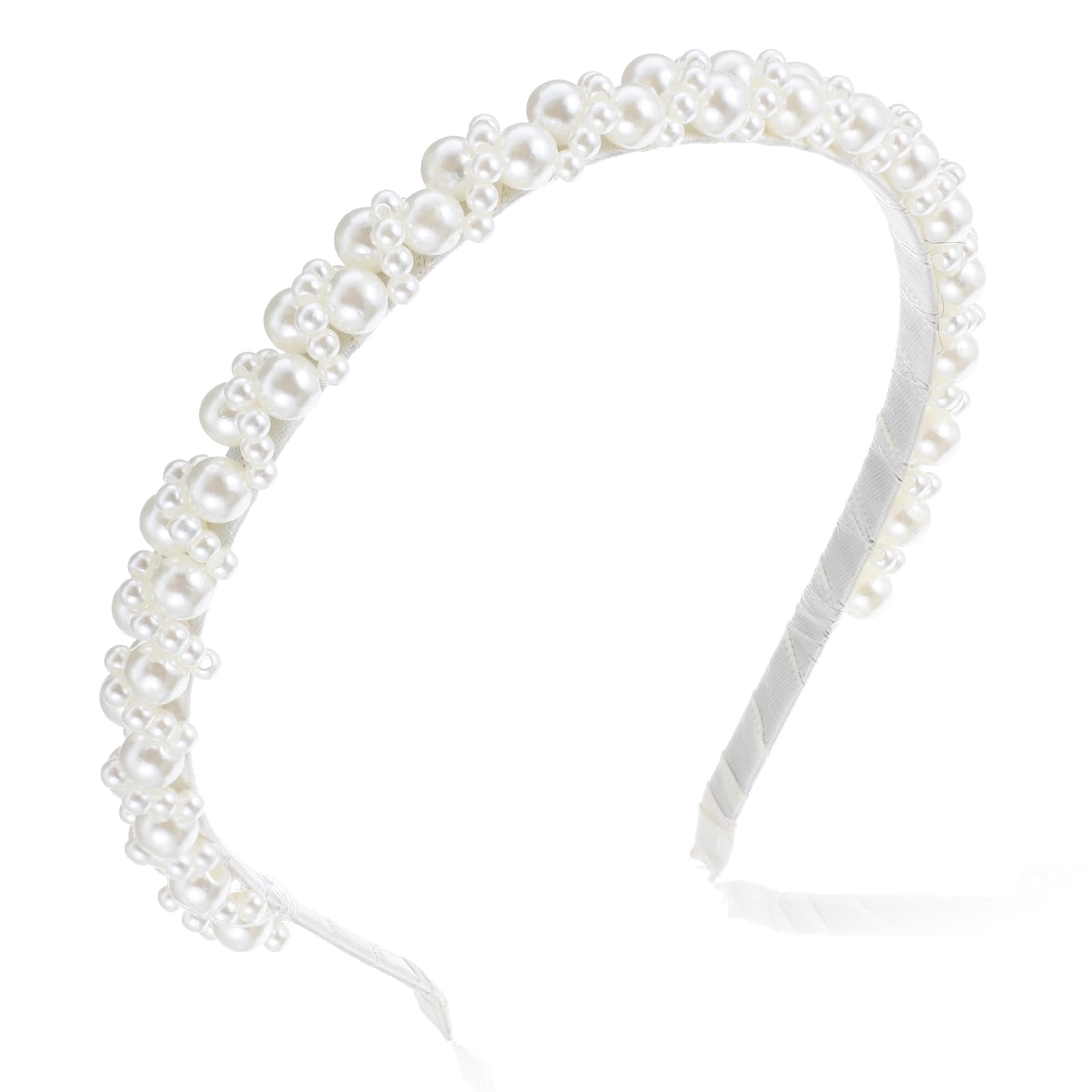 LLOUSSAK front view of white pearl headband showing elegant styling benefit