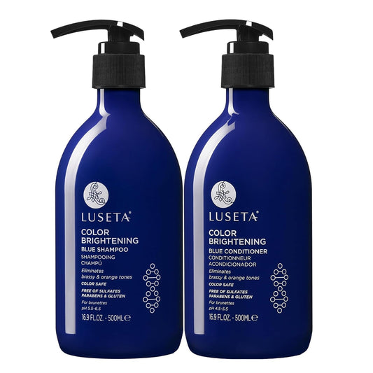 L LUSETA front packaging showing blue shampoo and conditioner for tone correction