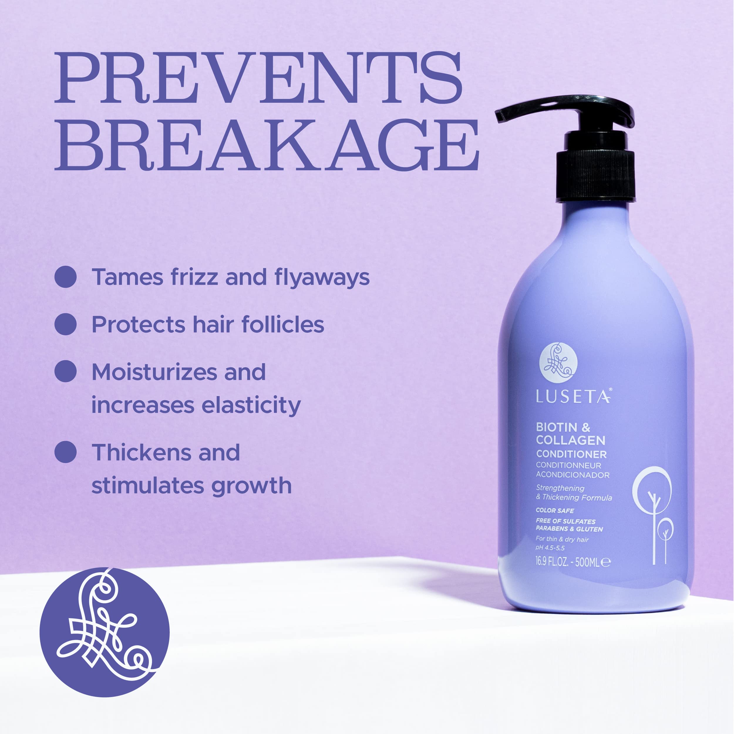 L LUSETA pump and label closeup highlighting ingredient claims