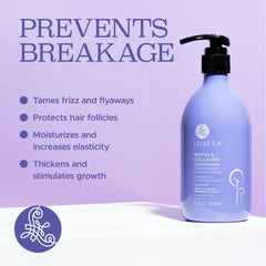 L LUSETA pump and label closeup highlighting ingredient claims