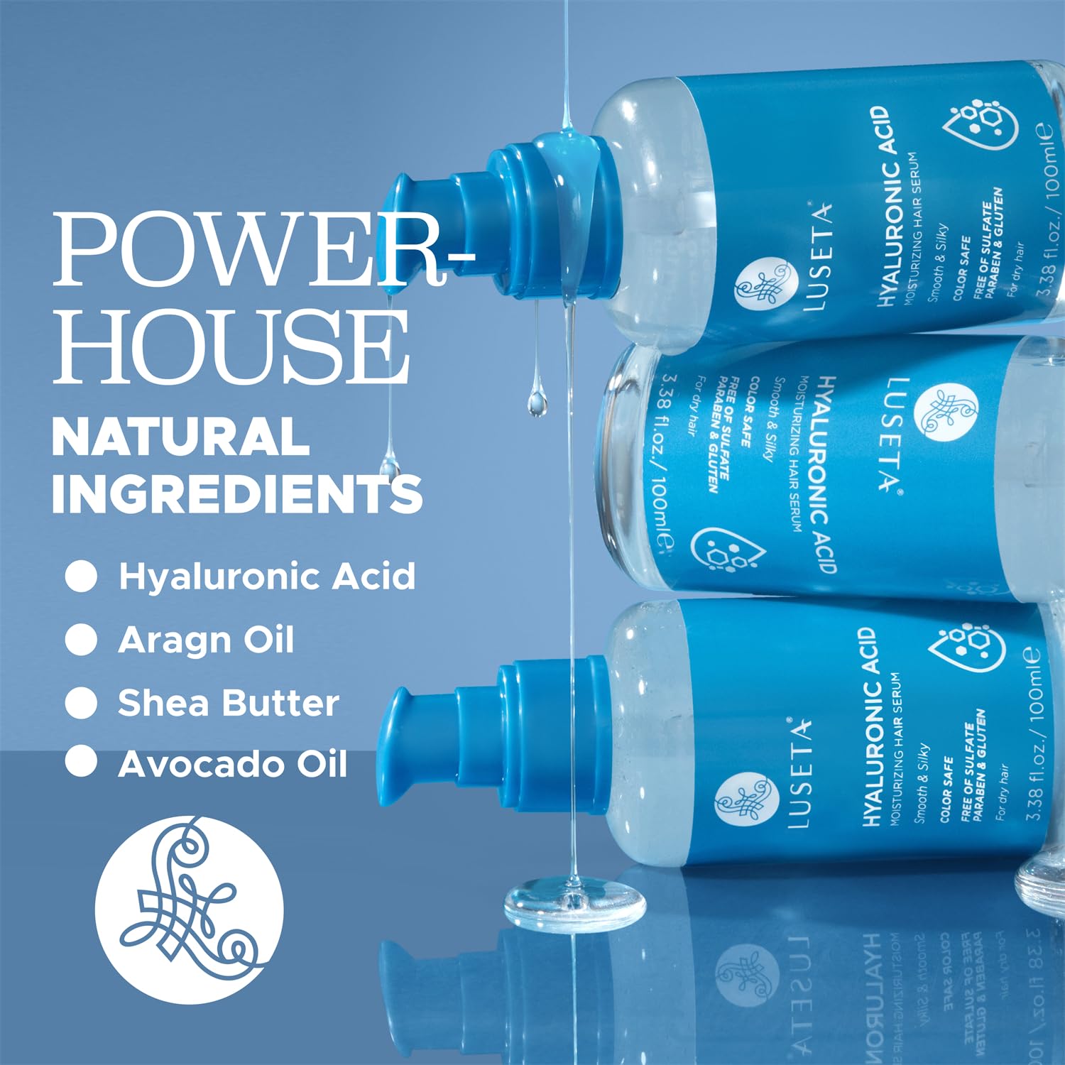 L LUSETA serum texture pouring to show lightweight consistency and quick absorption benefit