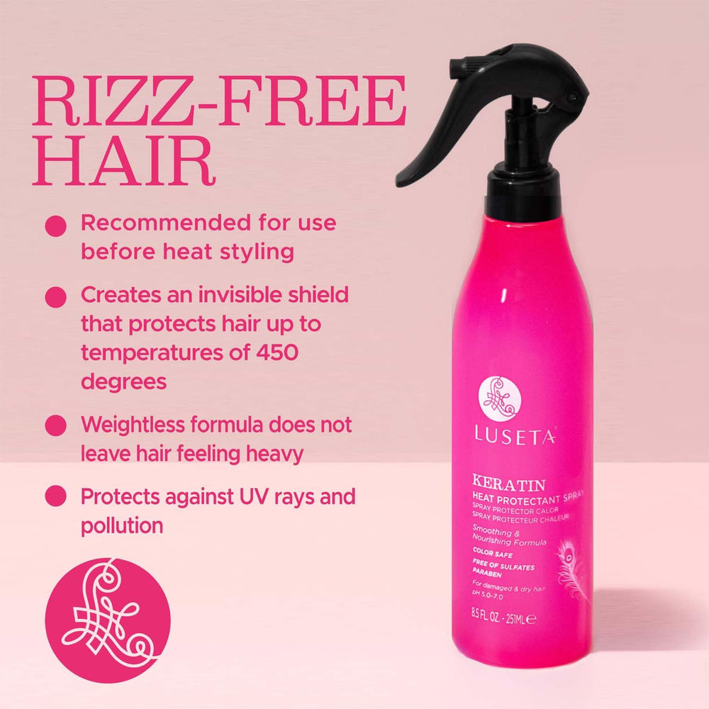 L LUSETA mist on hair demonstrating lightweight protection benefit