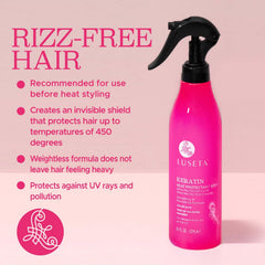 L LUSETA mist on hair demonstrating lightweight protection benefit