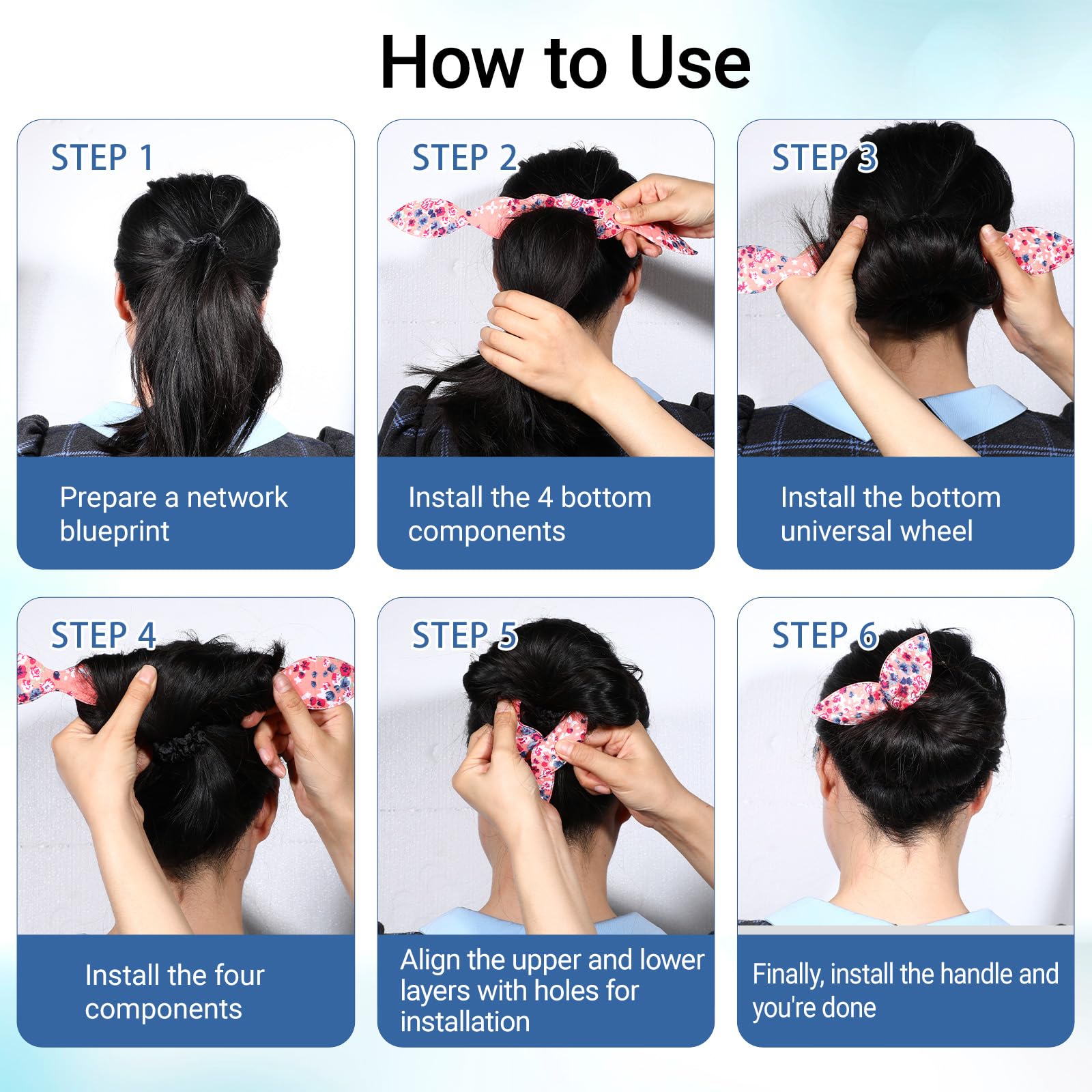 Lnngub bun maker being used on long hair for fast polished updo