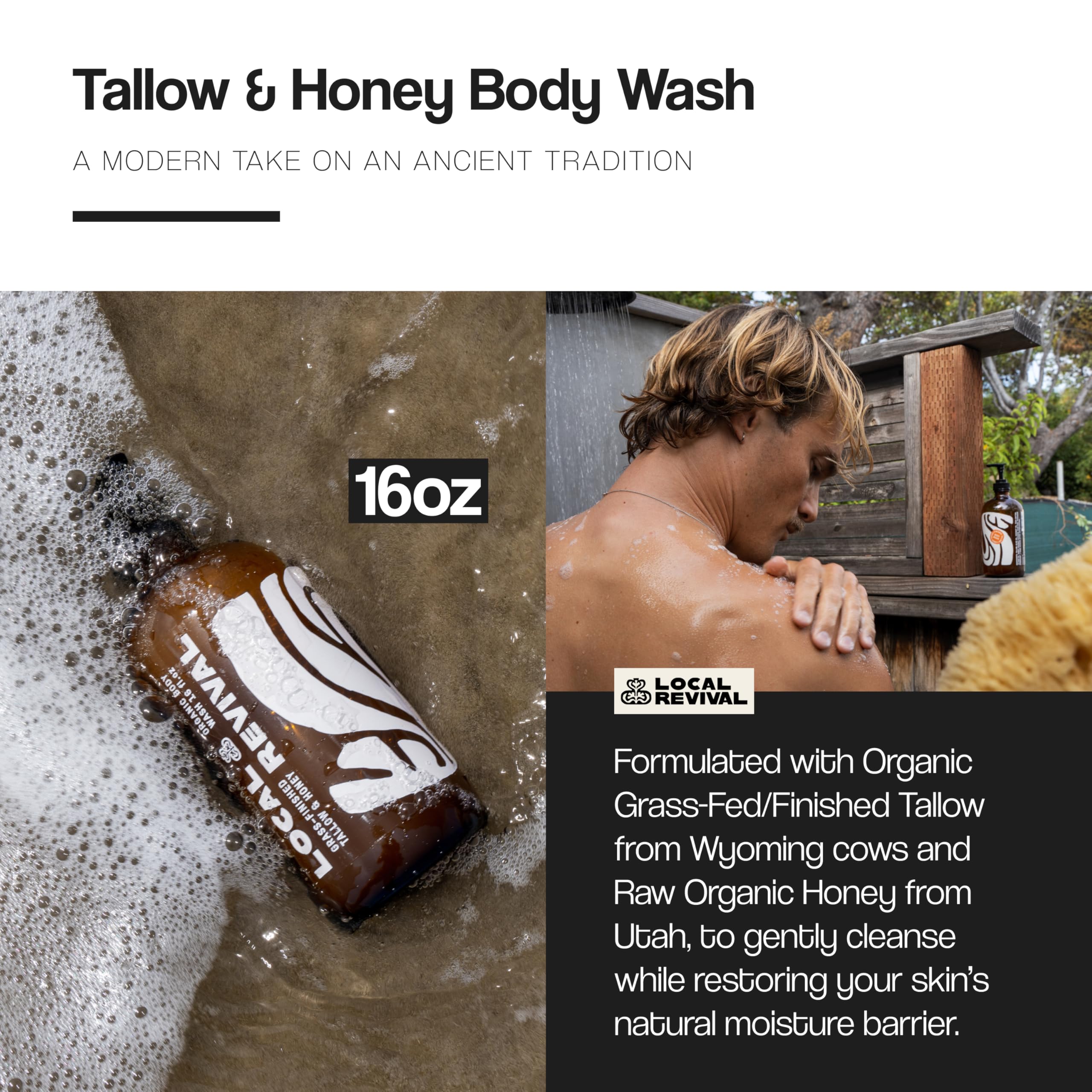 Local Revival texture close-up of body wash pour, shows creamy consistency and hydration