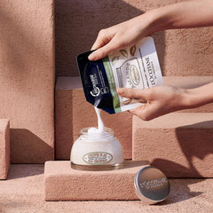 L'OCCITANE cream texture close-up demonstrating silky hydration benefit