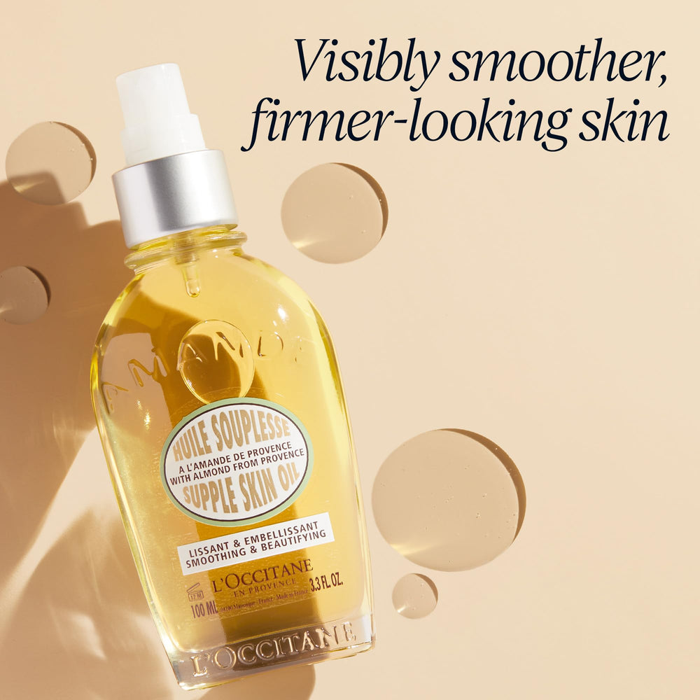 L'Occitane almond oil texture close-up demonstrating silky absorption benefit