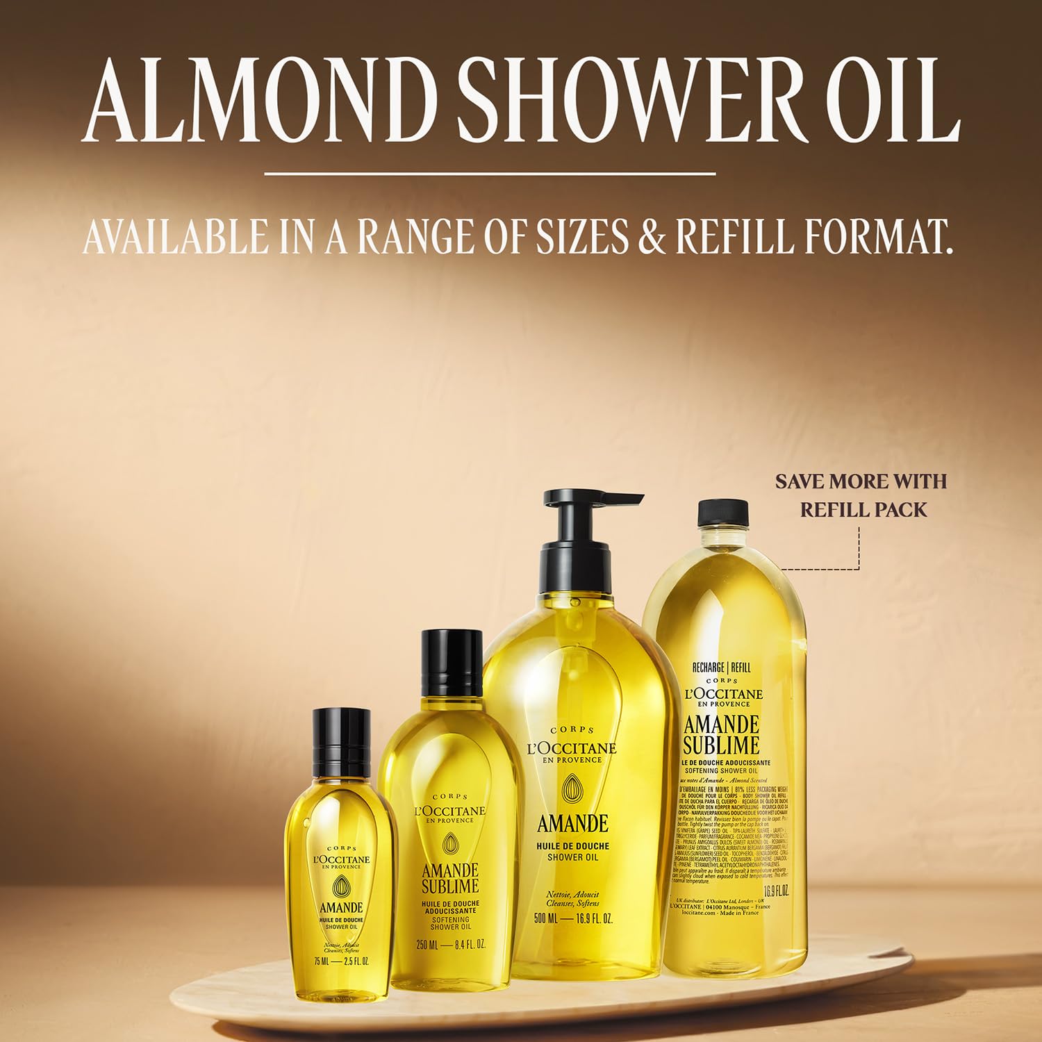L'OCCITANE bottle placed on bathroom shelf in lifestyle setting conveying daily luxury