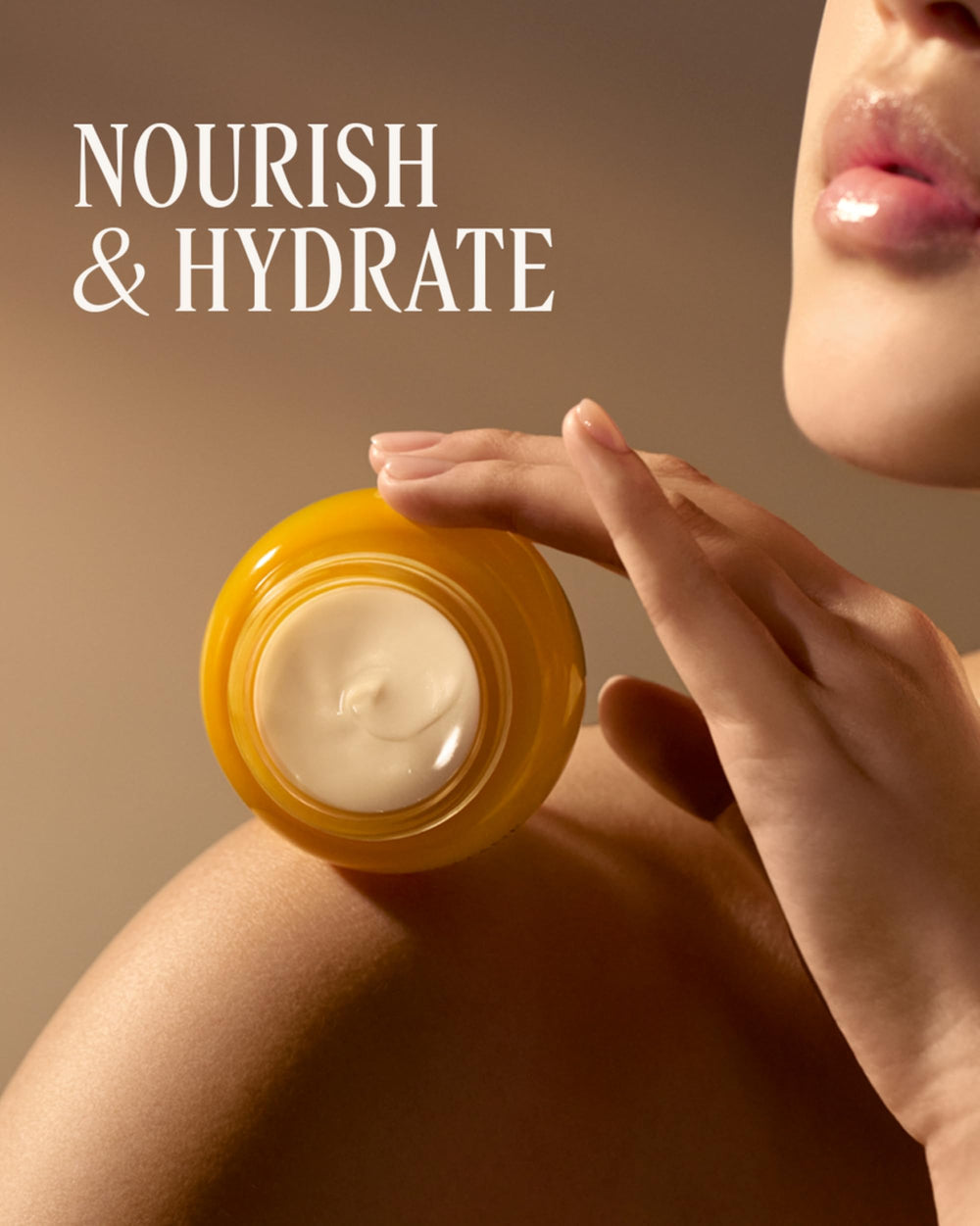 L'OCCITANE cream on bathroom shelf in lifestyle scene conveying daily ritual and luxury benefit