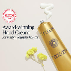 Close-up of cream texture highlighting L'Occitane formula's rich, fast-absorbing feel