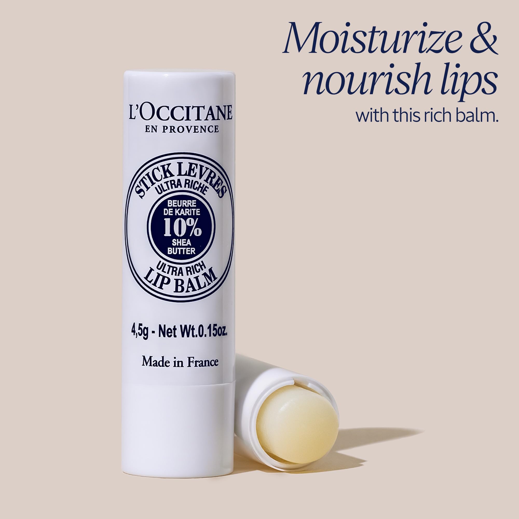 L'OCCITANE open stick displaying creamy texture for smooth application