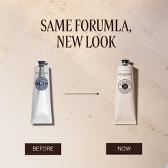 L'OCCITANE open cap and creamy texture visible to highlight rich shea butter hydration