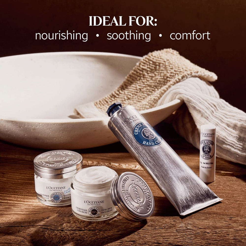 L'Occitane on bathroom shelf in winter scene illustrating protective care
